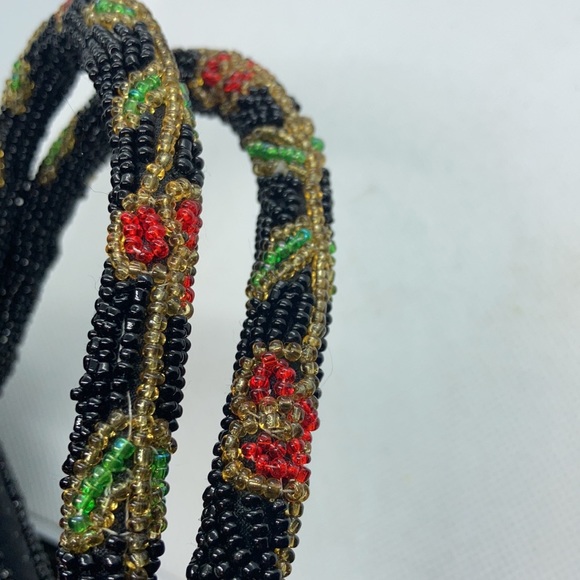 EUC beaded purse black red pink green rose pattern - Picture 5 of 9